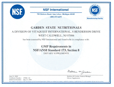 NSF GMP sertifikatas
